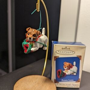 2002 Hallmark Puppy Love Ornament, Jack Russell Terrier Christmas Decoration